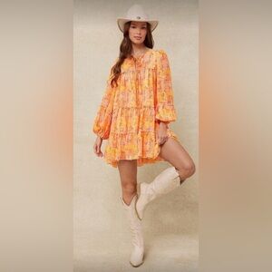 Vibrant Long Sleeve Orange Dress